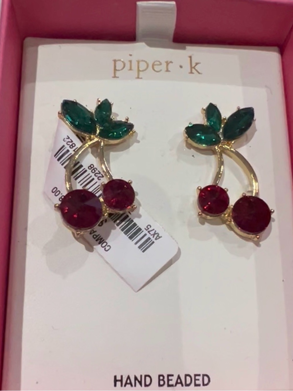 Piper Gold Cherry Earrings with Red and Green Stones SPECTACULAR.  NWT